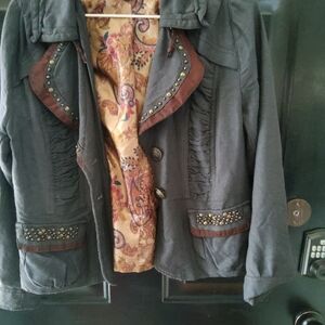 Studded Gray Blazer with Paisley Lining